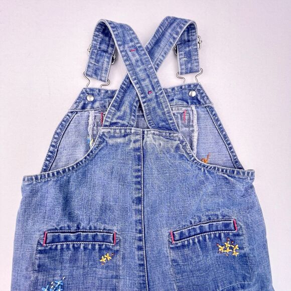 Baby Gap Denim Shortalls Toddler Girl XL 18-24 Denim Floral Embroidered 2001 Y2K - Picture 4 of 16
